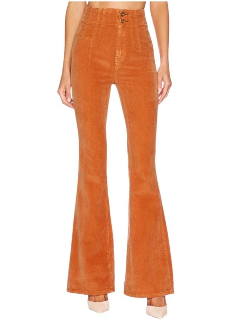 Free People Jayde Corduroy High Rise Flare Bohemian Orange Rust Size 28